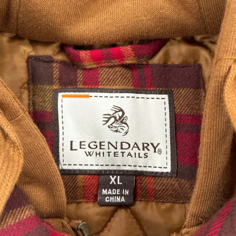 Legendary Whitetails Mens Shirt Jacket XL Red Plaid Maplewood Hooded Flannel